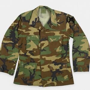 Vintage U.S. Army Woodland Camo BDU Jacket Ripstop Medium Long Military Coat